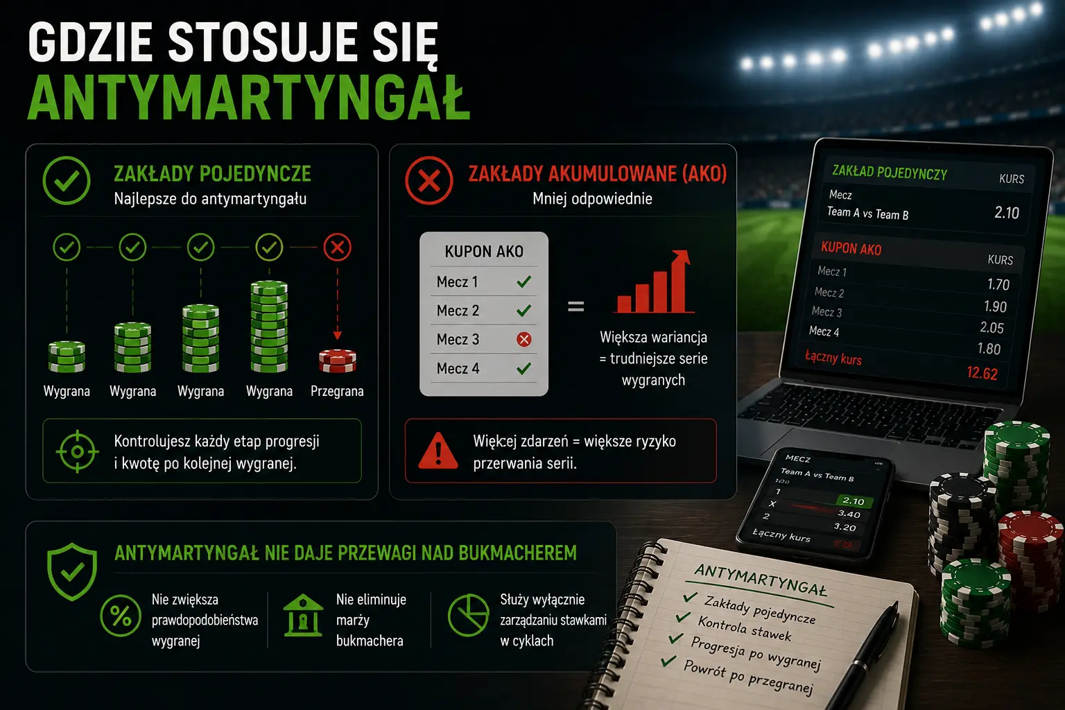 Antymartyngał w zakładach pojedynczych i zakładach AKO