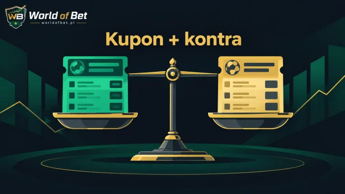 Waga z dwoma kuponami bukmacherskimi symbolizująca kontrowanie zakładów