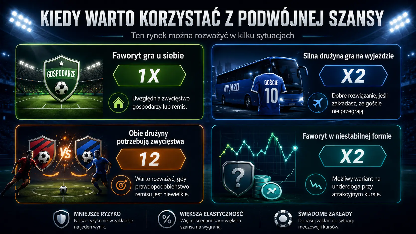 Przykładowe sytuacje zastosowania zakładów 1X, X2 i 12