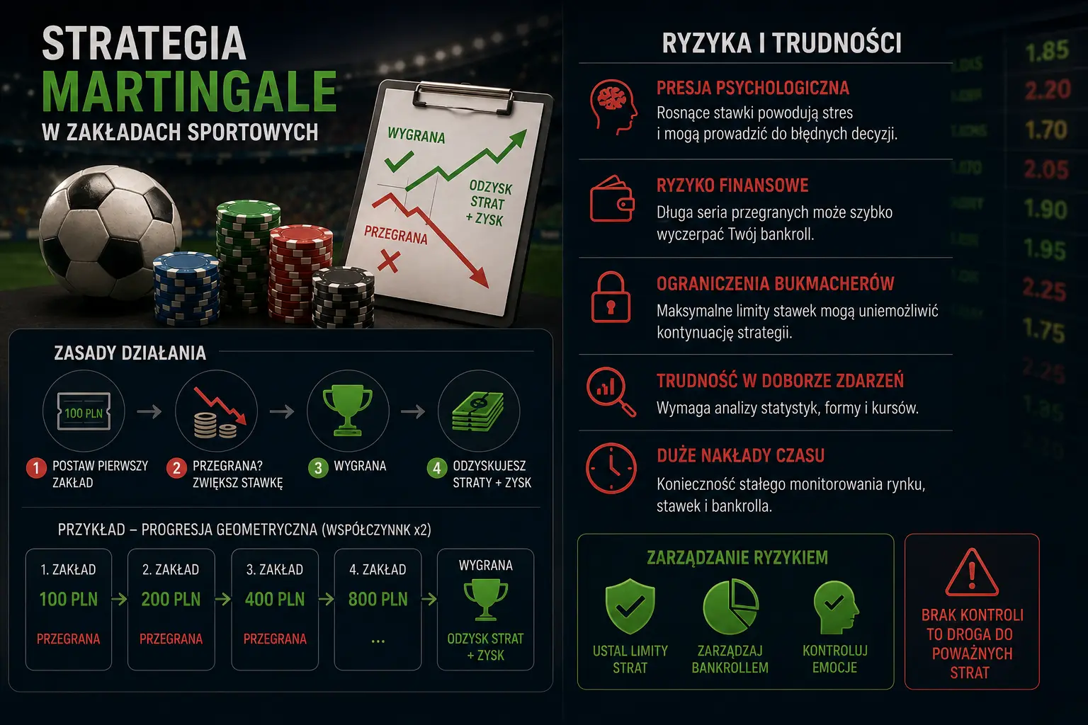 Ryzyka strategii Martingale – bankroll, limity stawek i presja psychologiczna