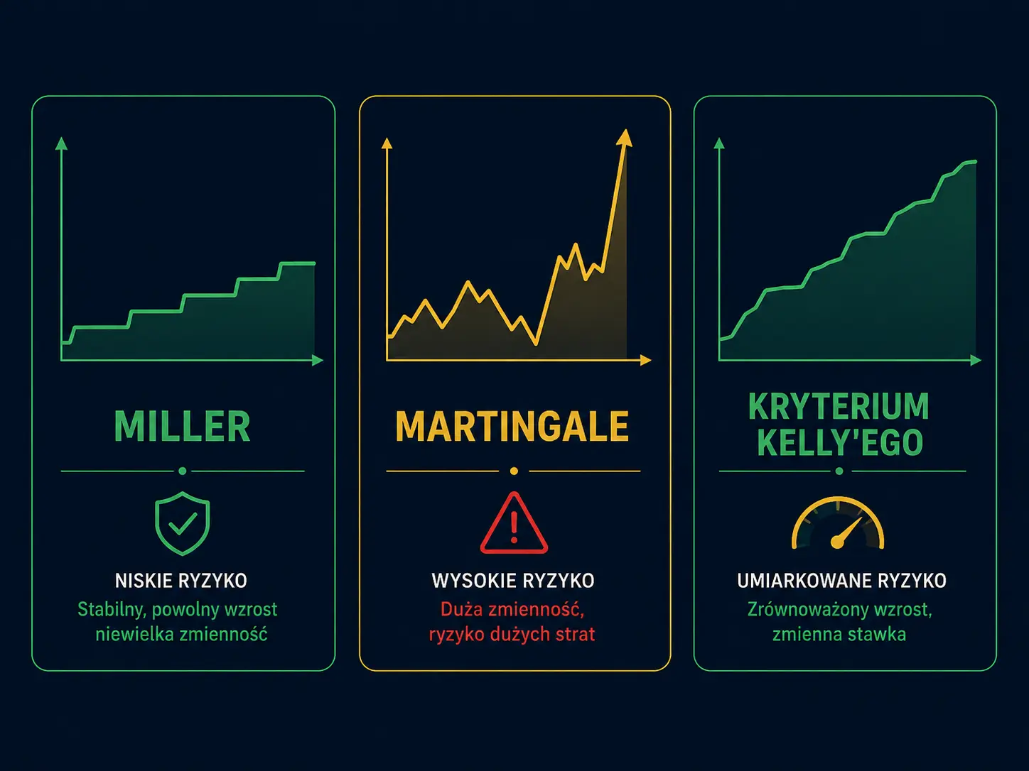Porównanie ryzyka: strategia Millera, Martingale i kryterium Kelly'ego